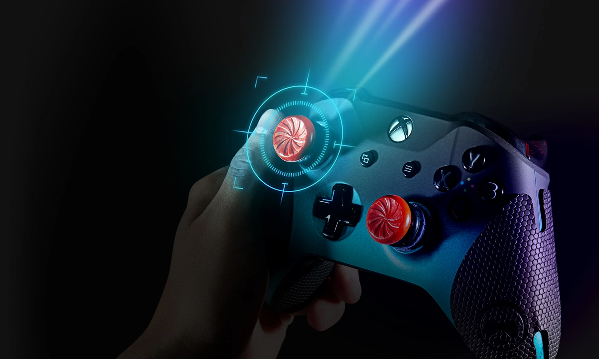 An image of an Xbox controller with KontrolFreek thumbsticks.