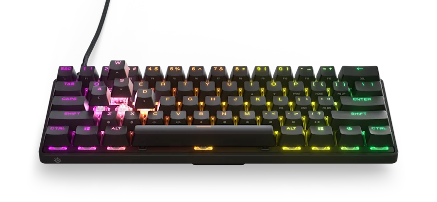 Front view of the Apex Pro Mini with RGB lighting