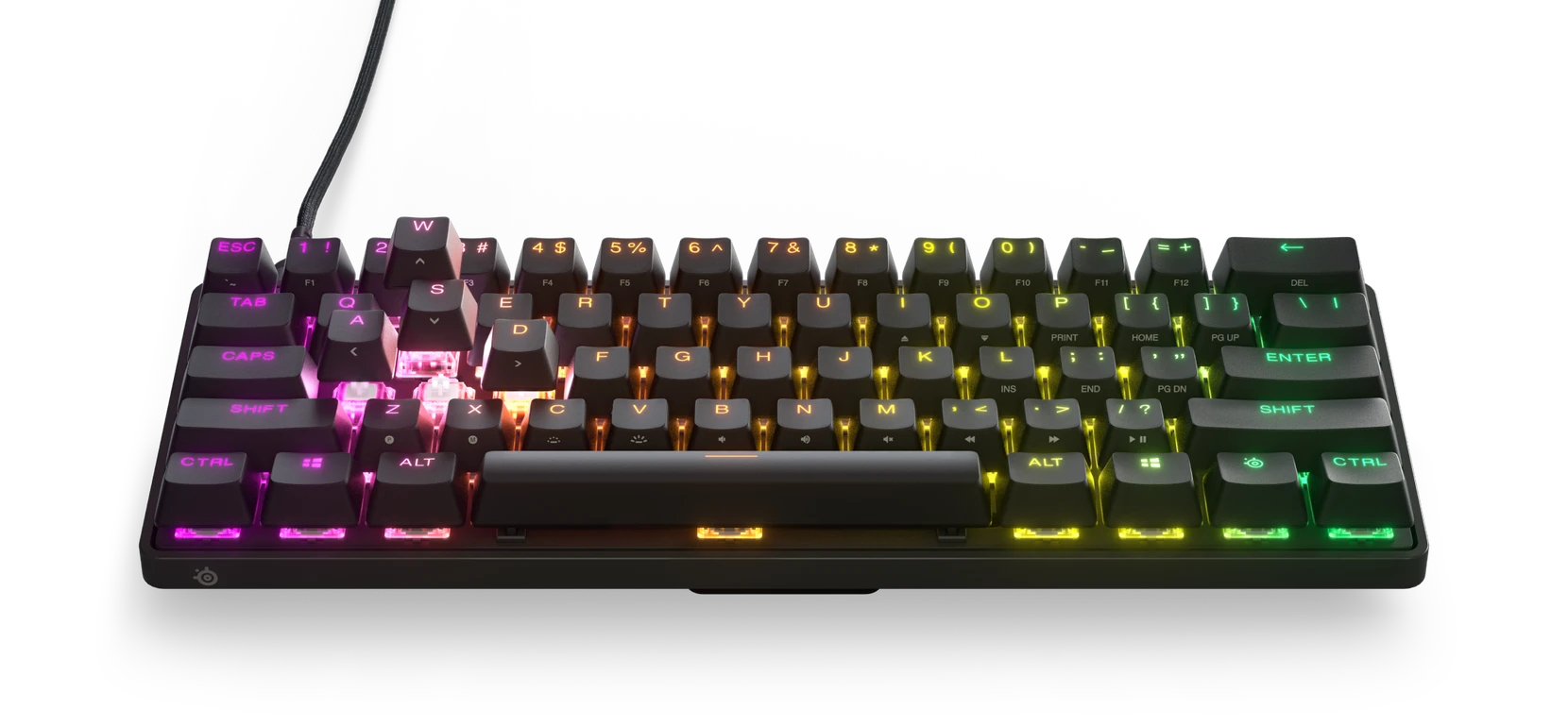 Full view of Apex Pro Mini keyboard with floating keycaps.