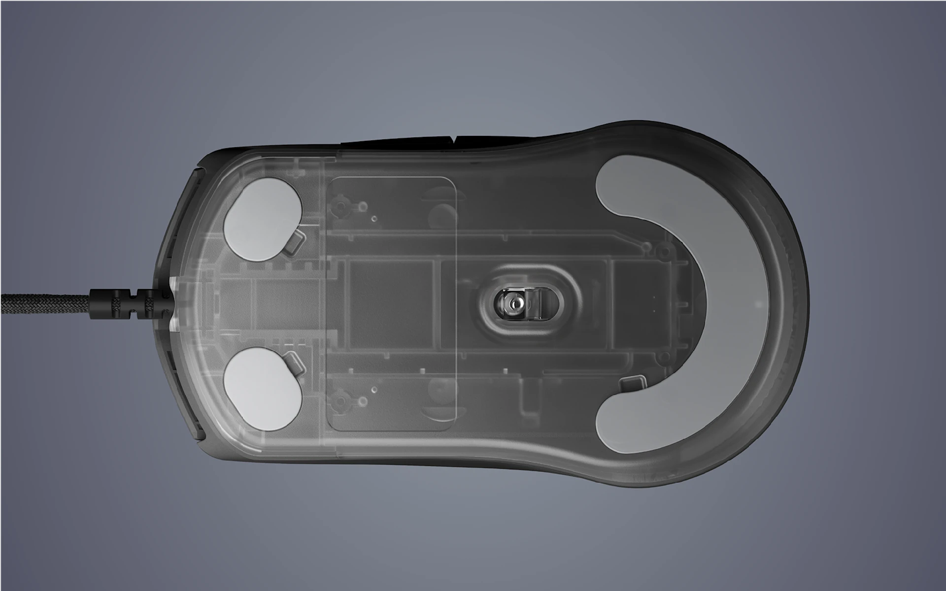side view of the bottom of the mouse; underlining mouse feets
