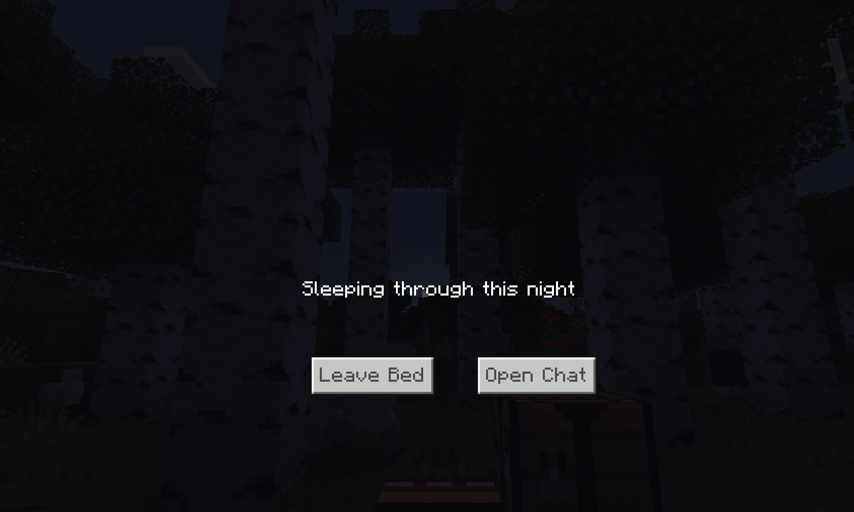 option to sleep or open chat in Minecraft game. 