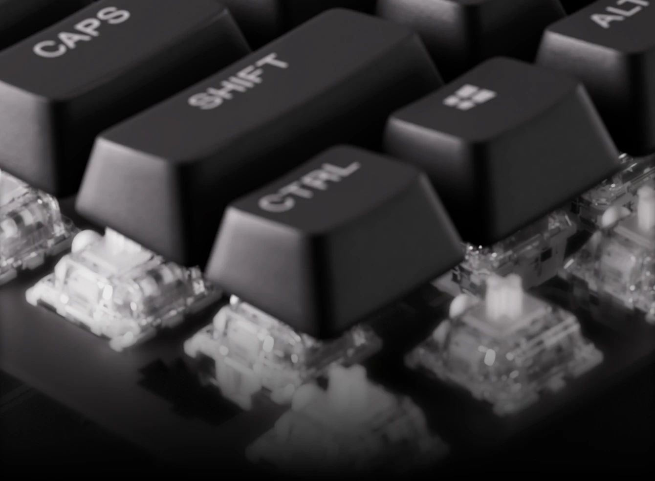 Primer plano de los interruptores OmniPoint y las teclas del teclado para juegos SteelSeries Apex Pro Gen 3.