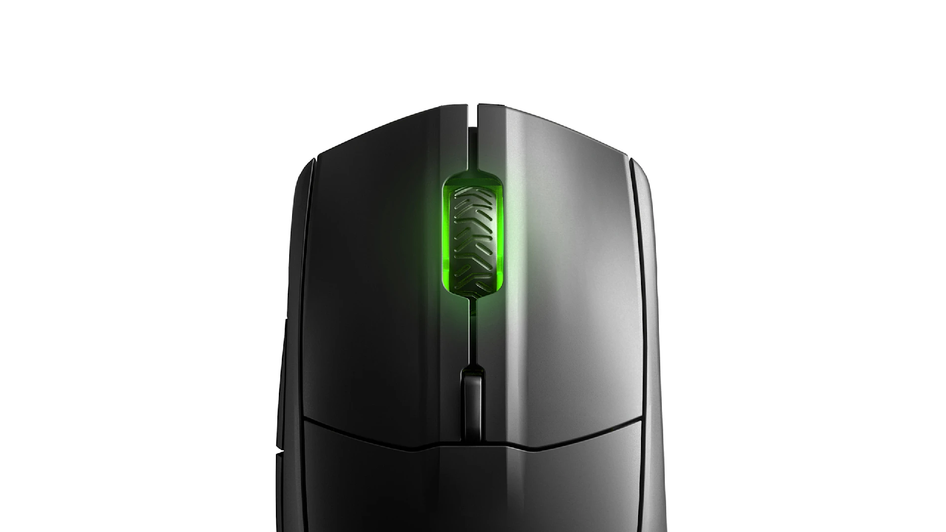 Vue de dessus des souris sans fil Rival 3 avec éclairage RGB sur la molette de défilement.