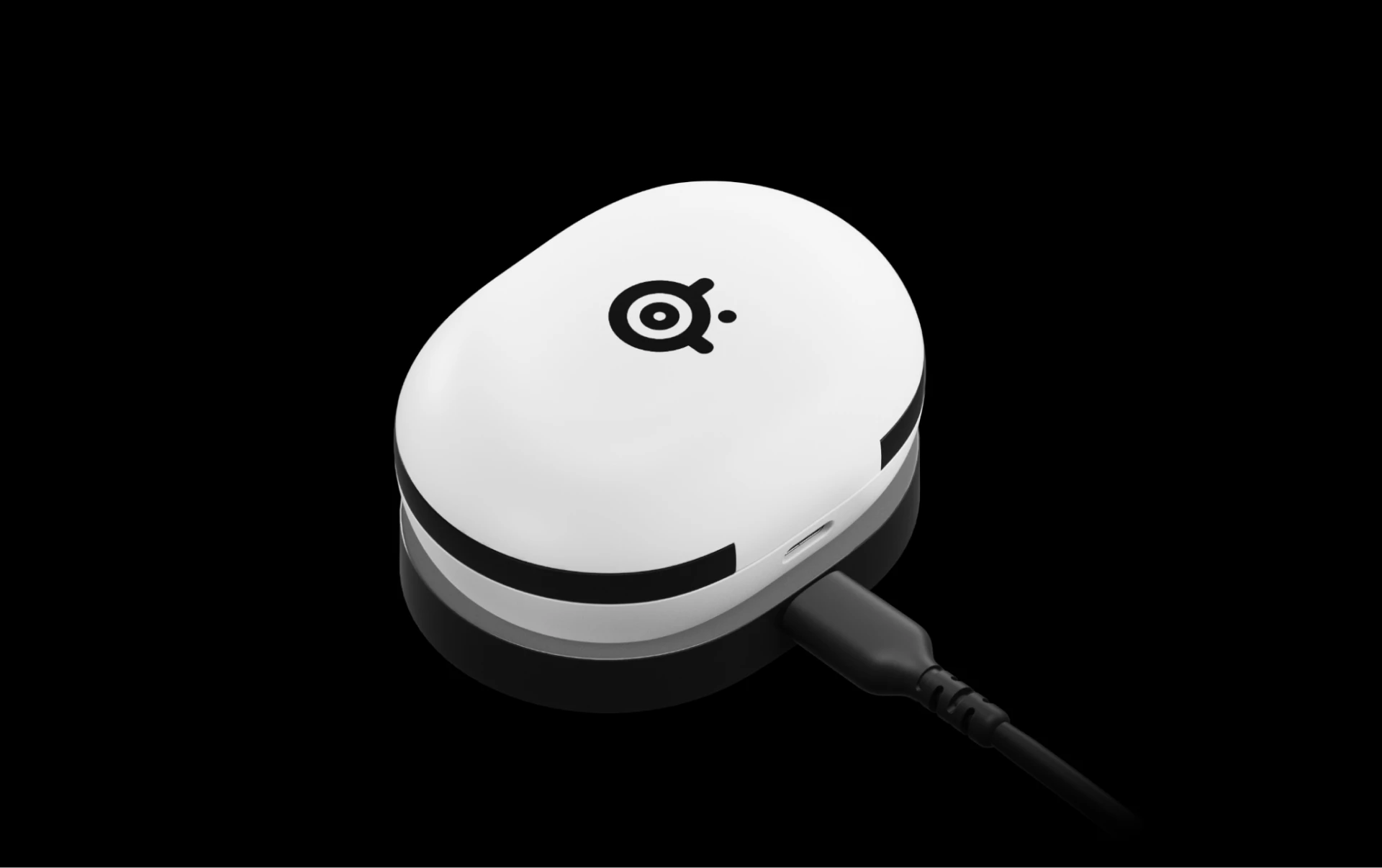 Um bo branco de arctis gamebuds em fundo preto.