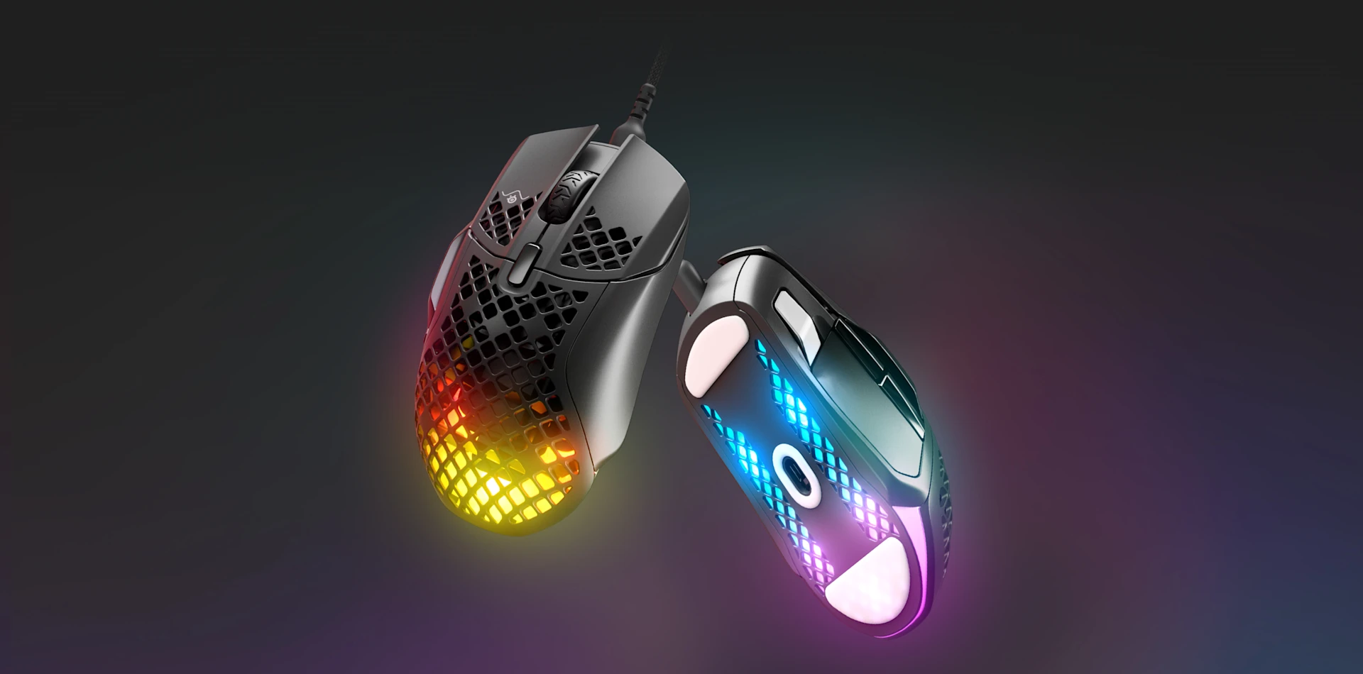 Exploded view of a wired aerox 5 mouse 