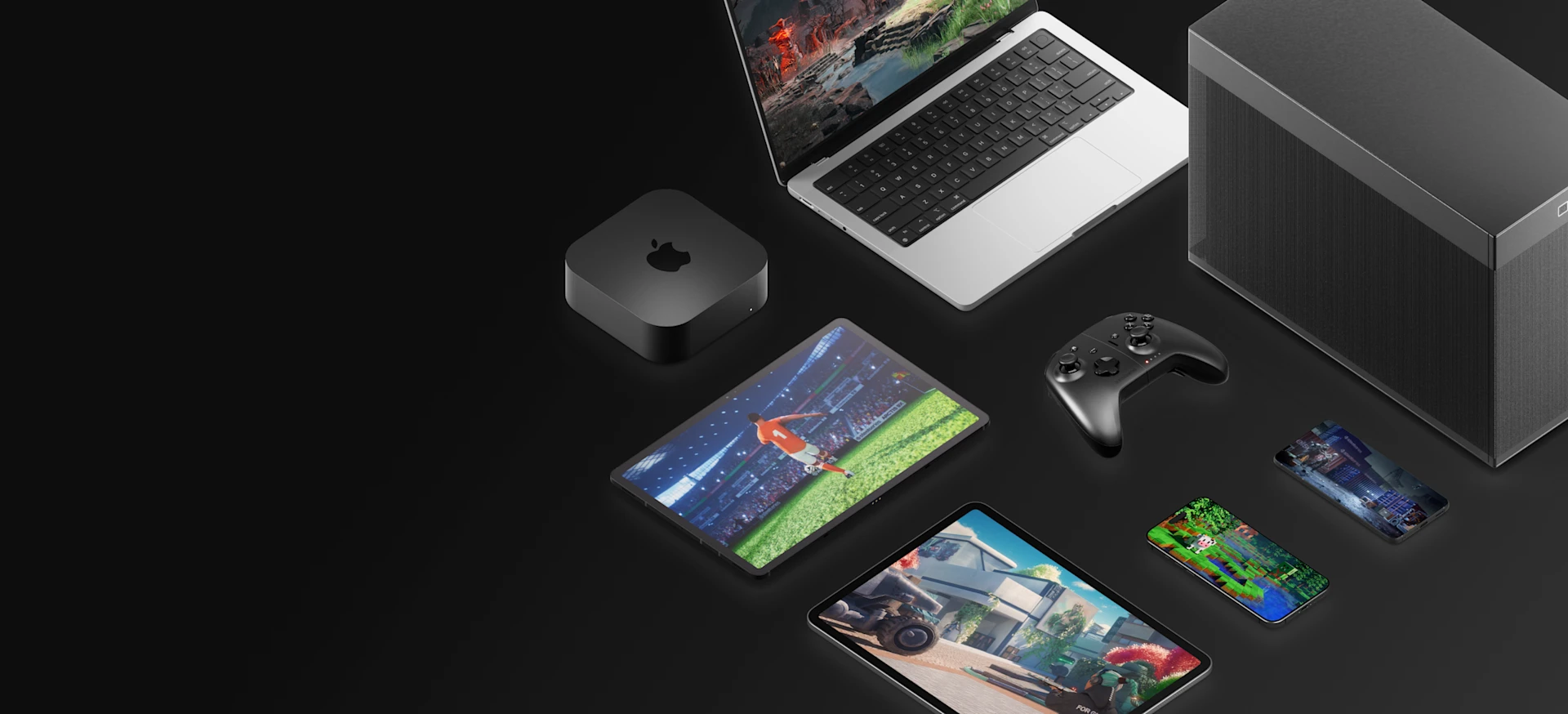 σύνολο διαφόρων συσκευών Apple που μπορεί να συνδεθεί ο ελεγκτής Nimbus Cloud
