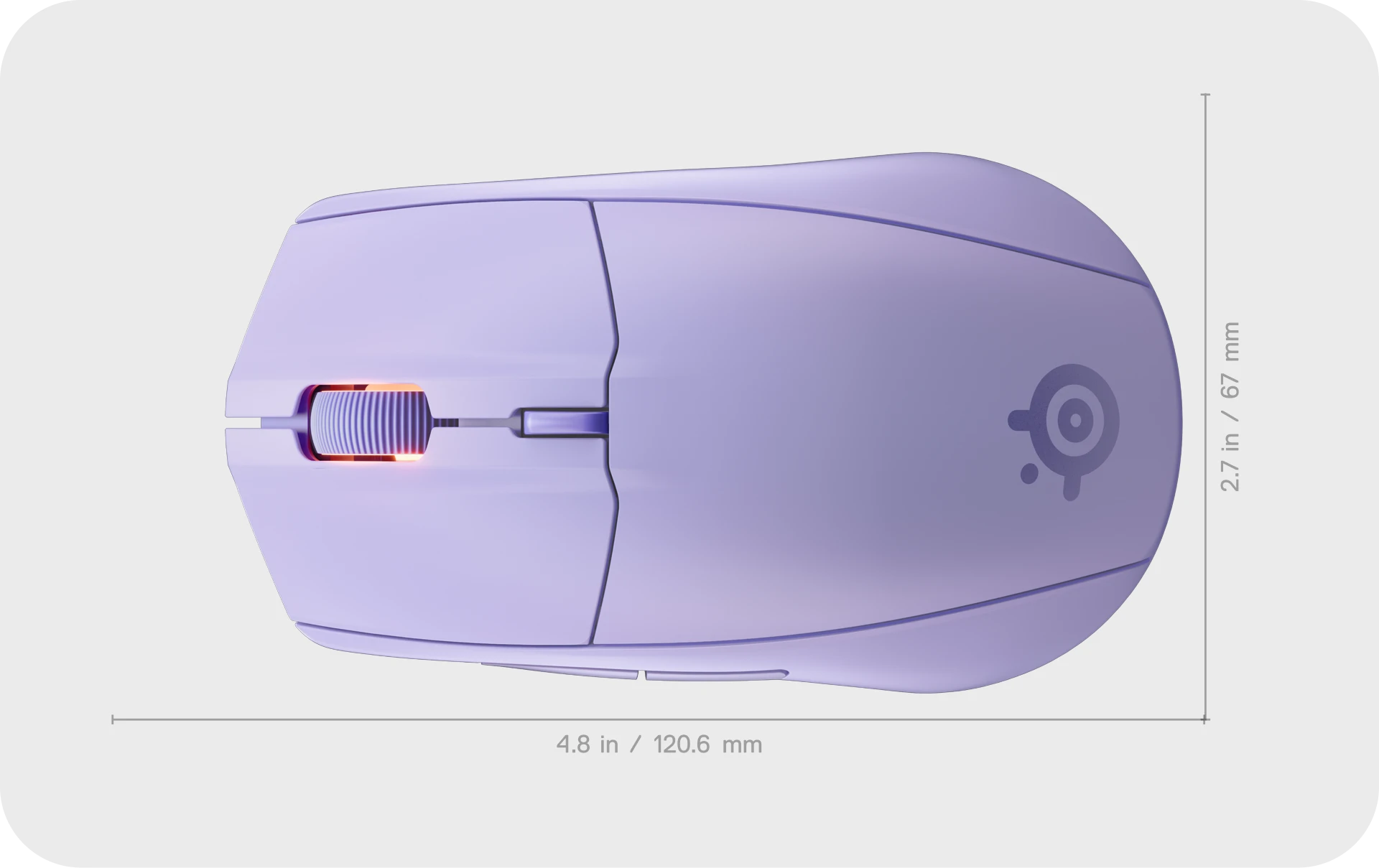 photo showing the Rival 3 Wireless Gen 2 mouse from above showing its dimensions