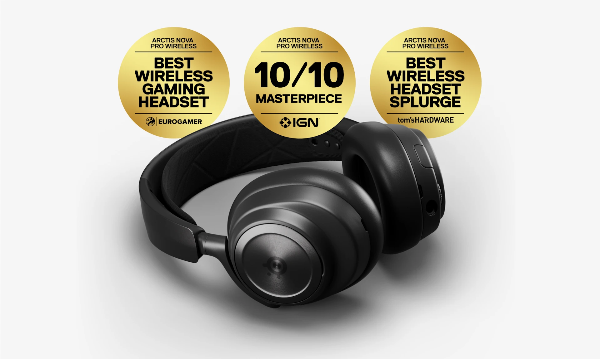 Arctis nova pro wireless with 3 badges.