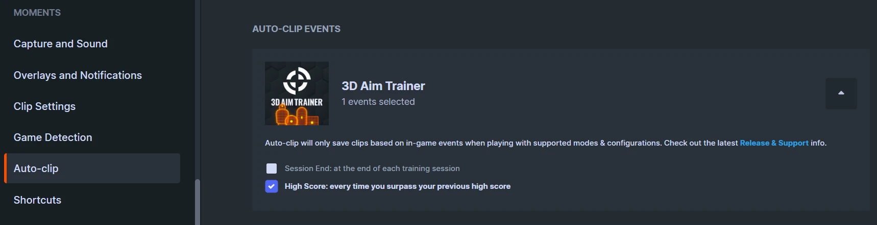 3d aim trainer settings, explaining auto-clip feature.
