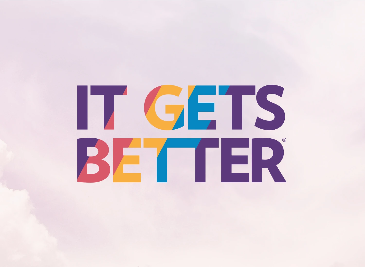 The "It Gets Better" Project logo in colorful lettering set against a soft pink sky background, highlighting the SteelSeries Pride 2026 charity partnership.