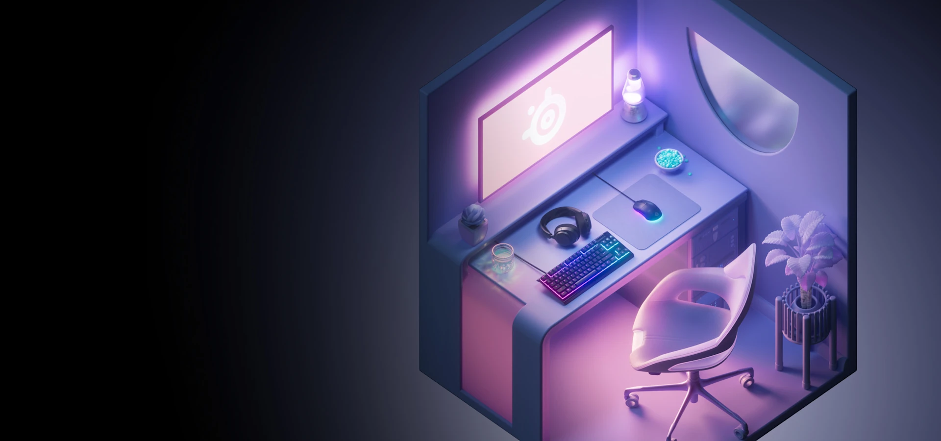 square room highlighted in purple on black background