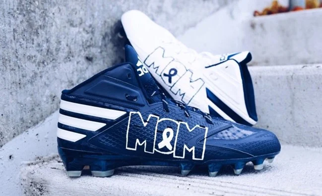 pair of blue and white shoes. 