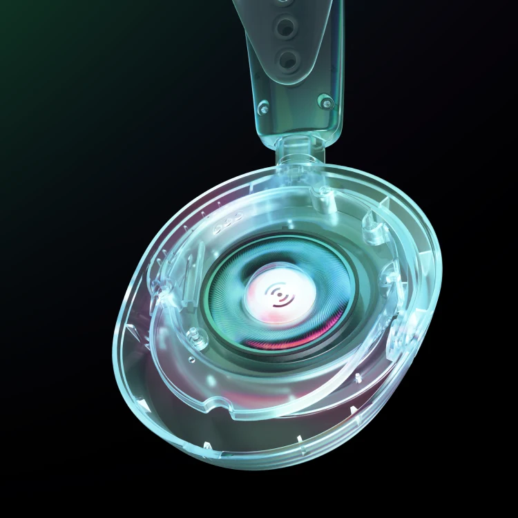 A close view of an Arctis Nova 1 X Headphone with a scanner effect