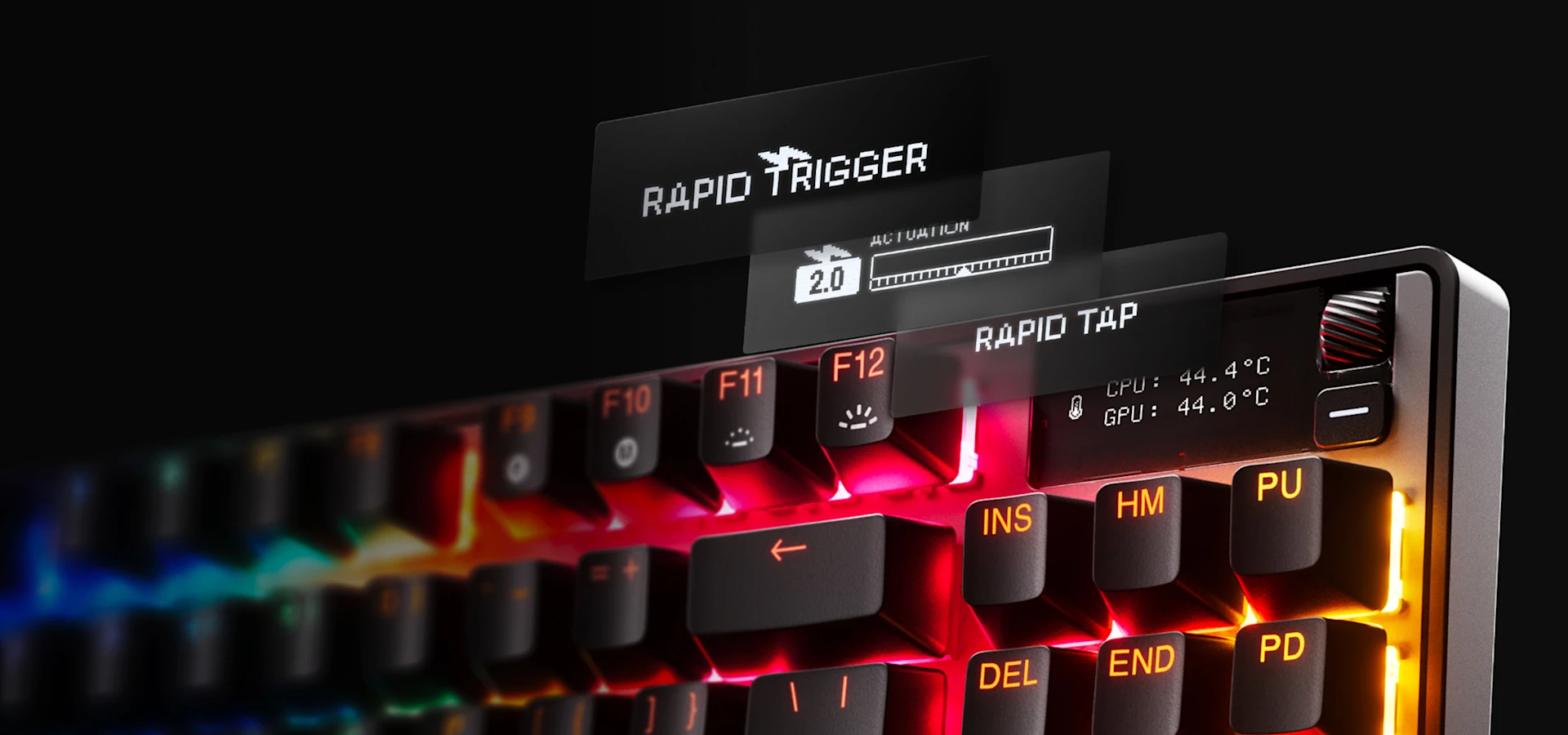 Gros plan sur l'écran OLED du clavier Apex Pro Gen 3.