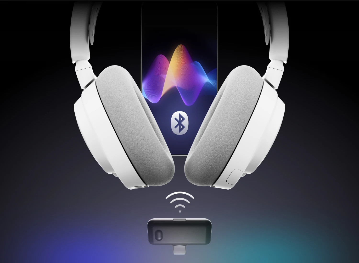 Renkli degrade arka plan üzerinde Arctis Nova 7 Gen 2 kulaklık