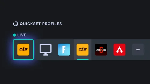 Interfaz de usuario GG que muestra diferentes perfiles Quickset.