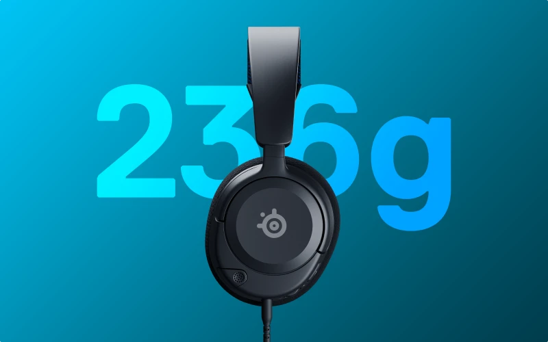 A view of Arctis Nova 1 Playstation Black with its 236g written in a blue background
