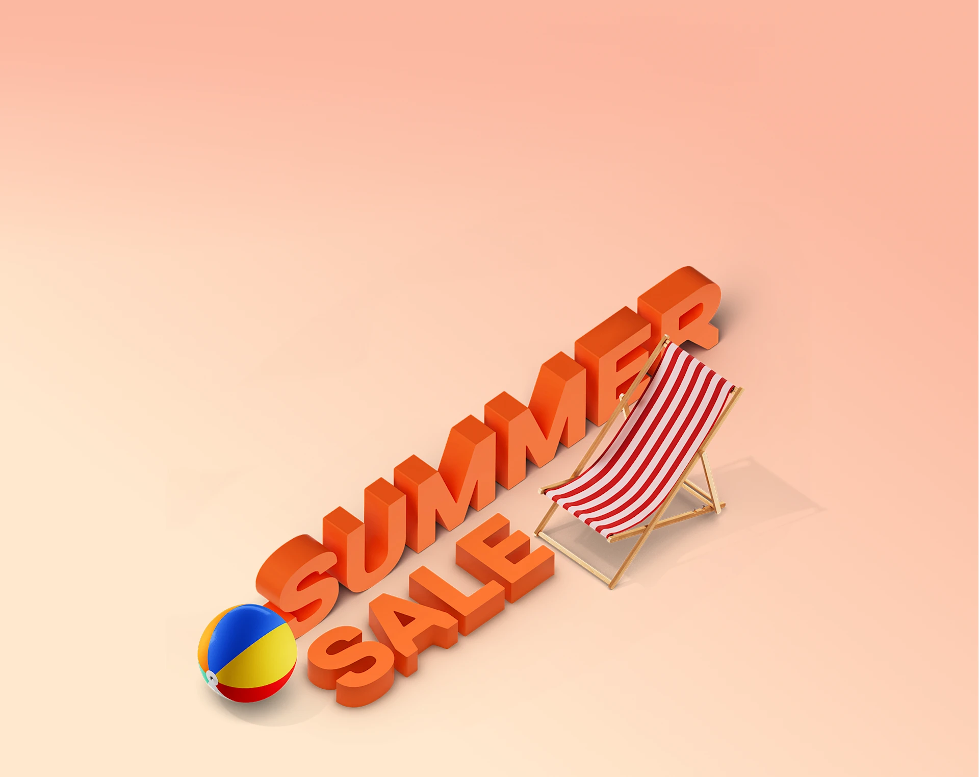 An image of a beach ball and beach chair around text that reads: "Summer Sale".