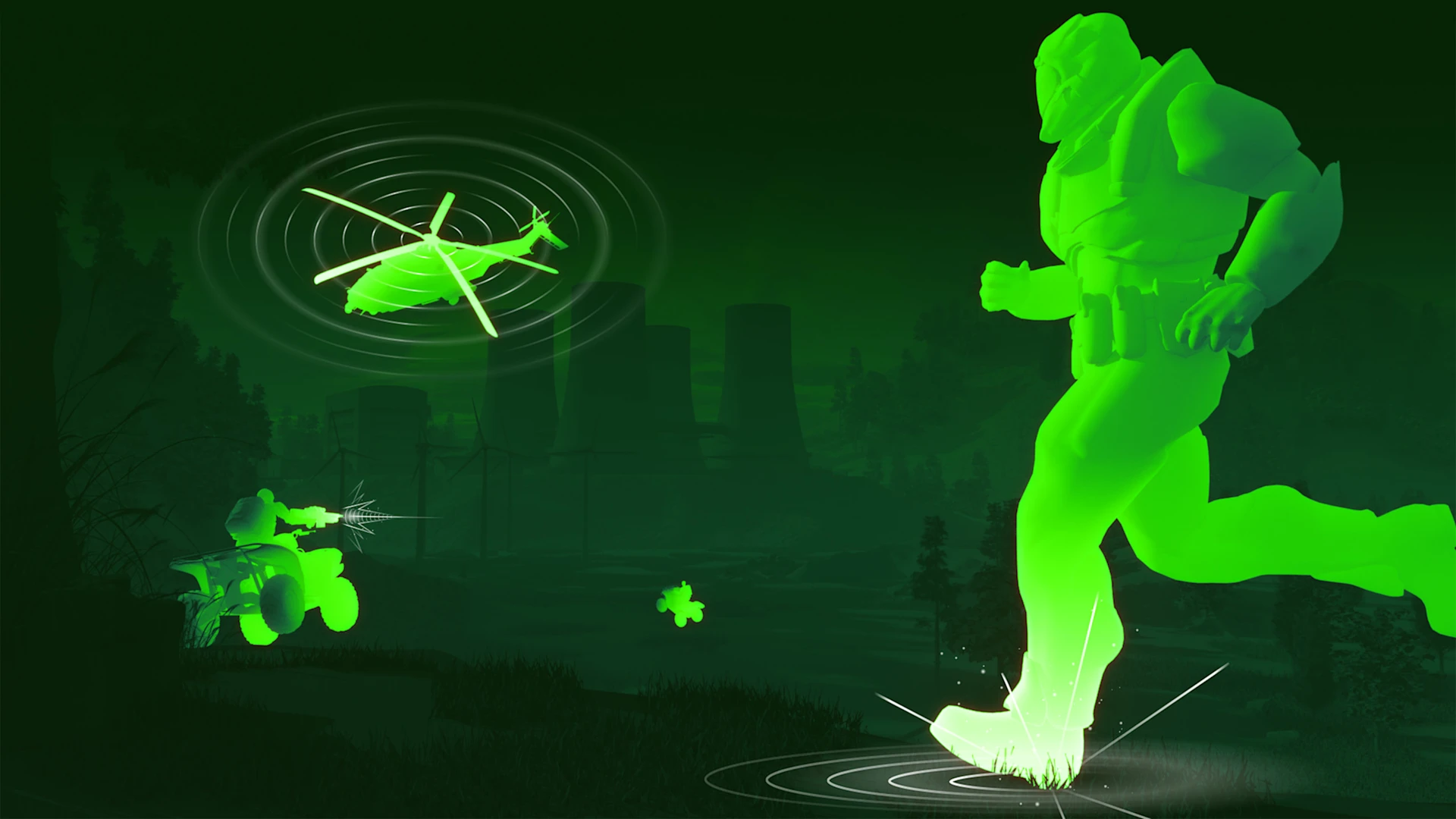 Running person on a battlefield