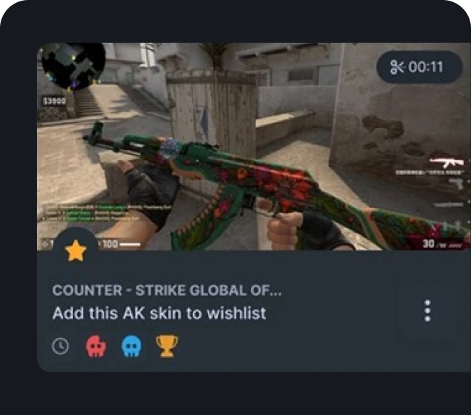 Moments app UI showing a CS2 clip