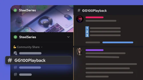 Imagen del servidor Discord de SteelSeries, con el canal GG100 Playback resaltado.