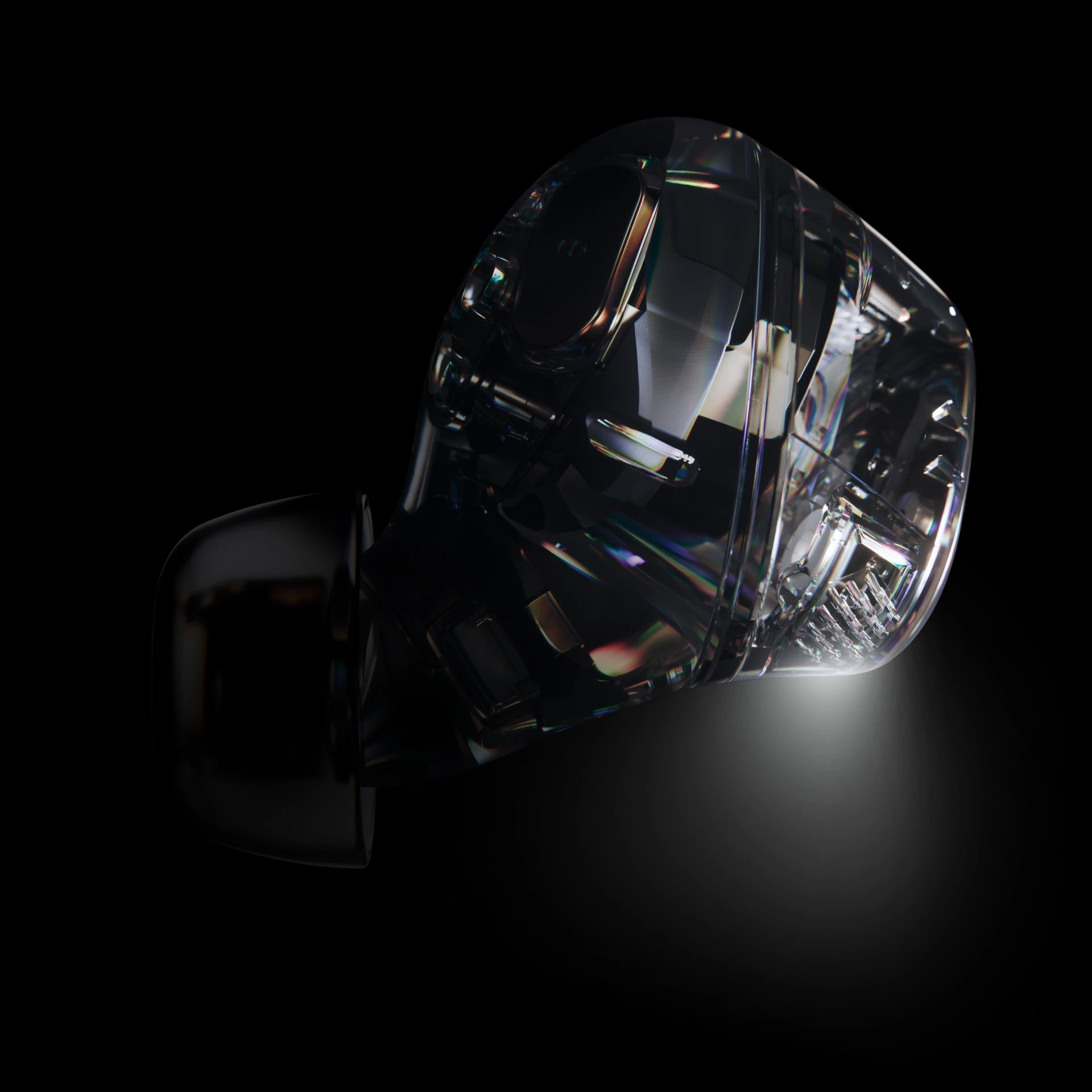 Fones de ouvido Arctis Gamebuds transparentes.