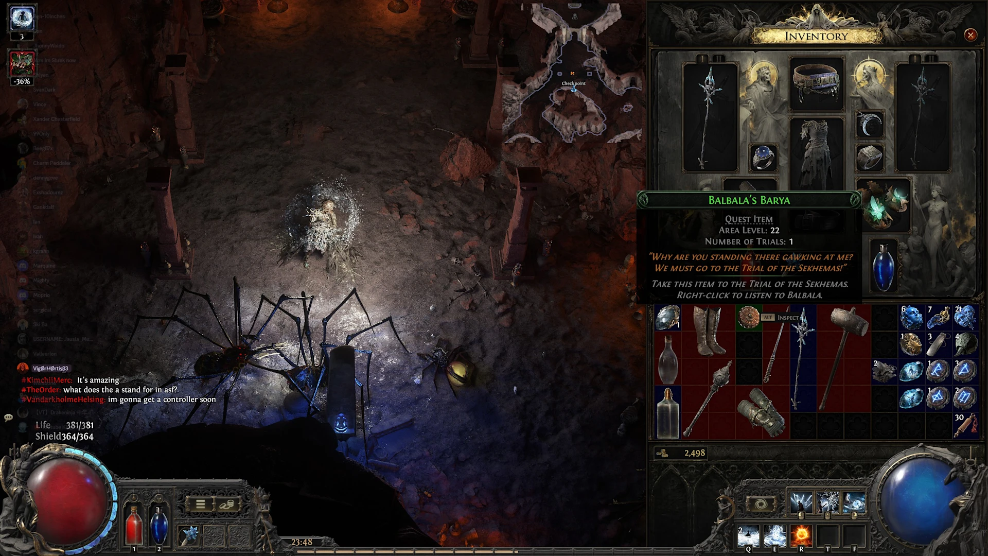 A screenshot of path of exile from location where the big spiders lurk in the shadows.