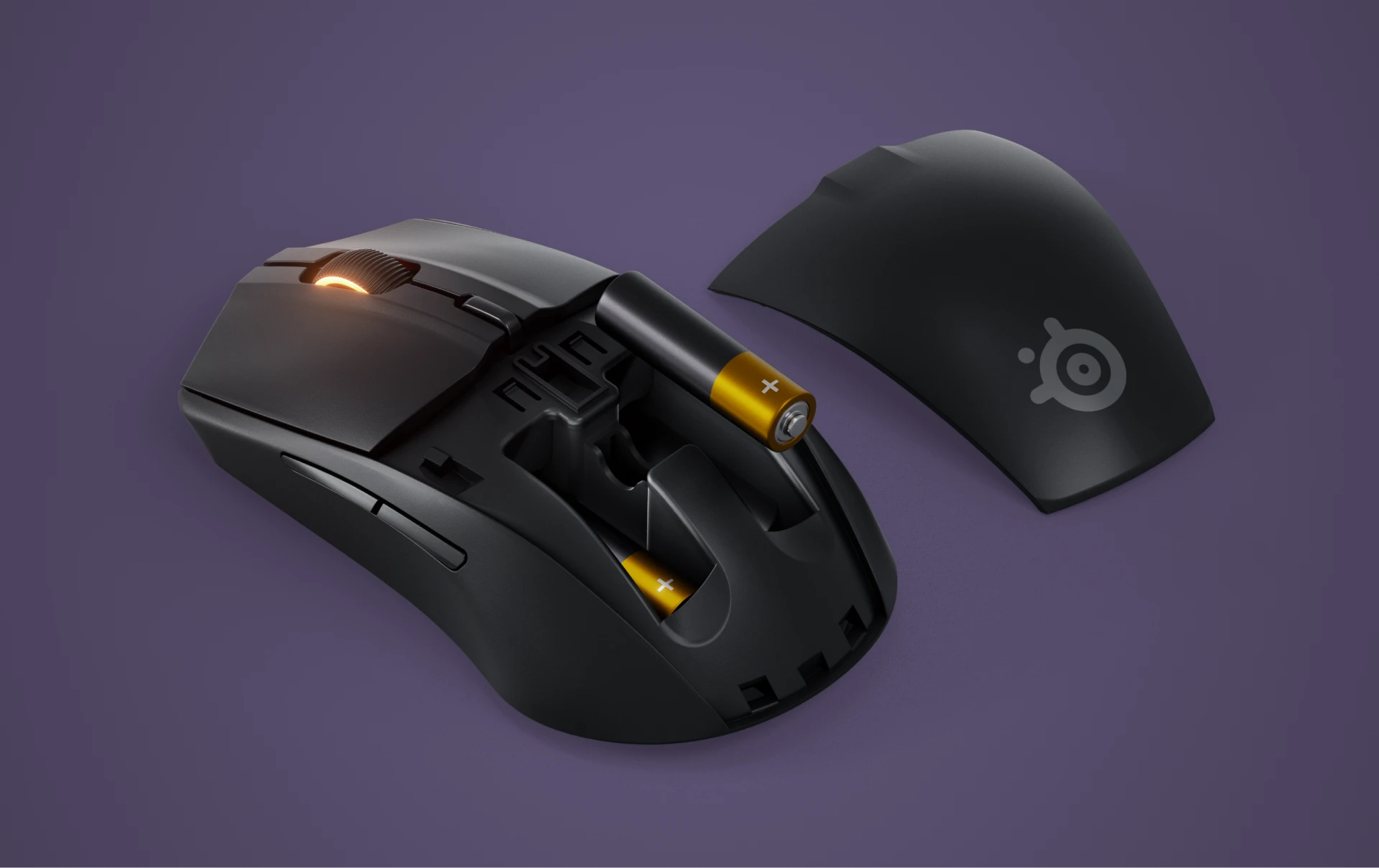 picture illustrating the place where the batteries are placed in the Rival 3 Wireless Gen 2 mouse