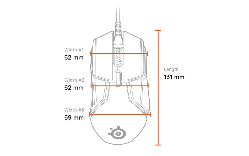 Rival 600 top dimensions: length 131mm, width #1 front 62mm, width #2 middle 62mm, width #3 rear 69mm