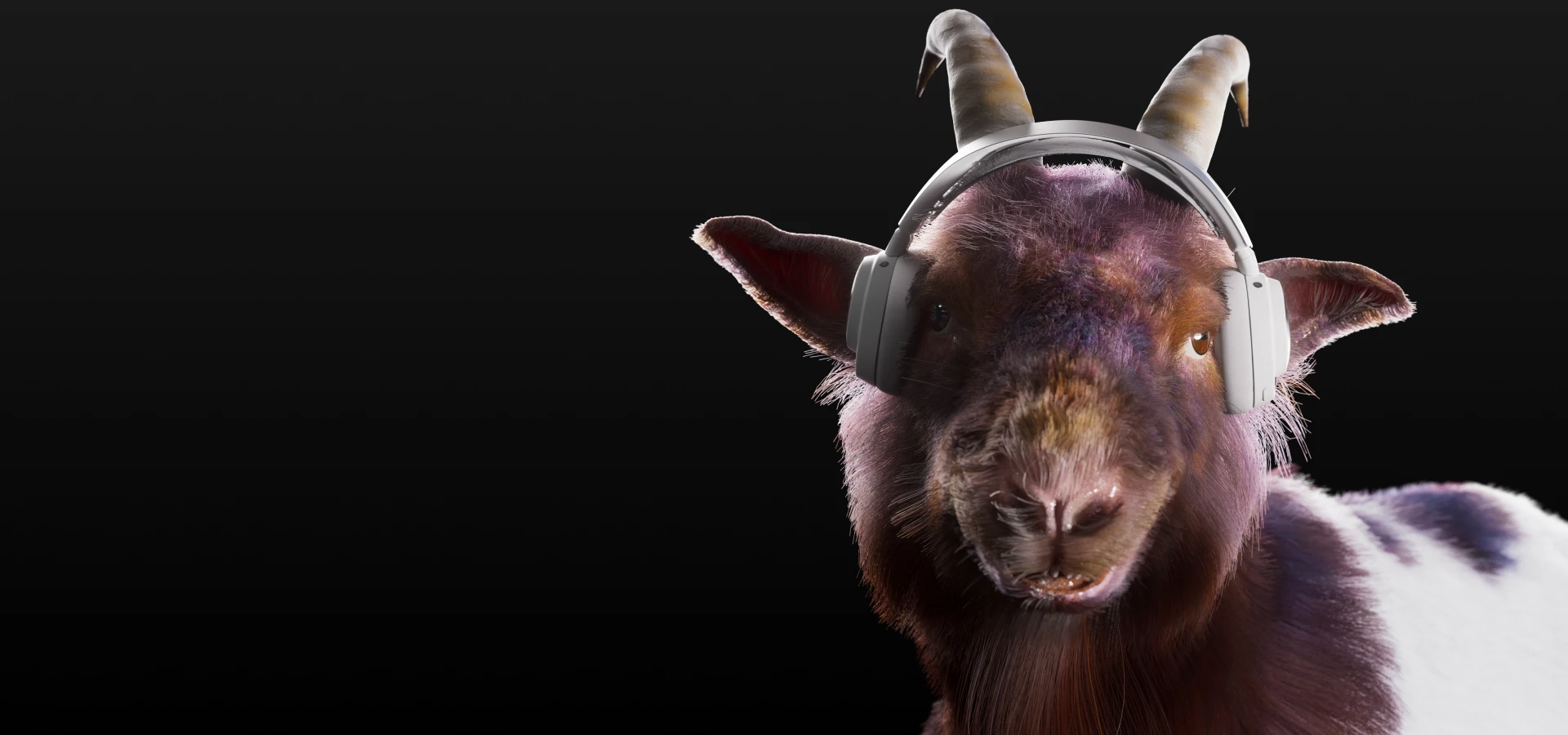 Imagen de una cabra con los audífonos inalámbricos Arctis Nova Pro en las orejas.