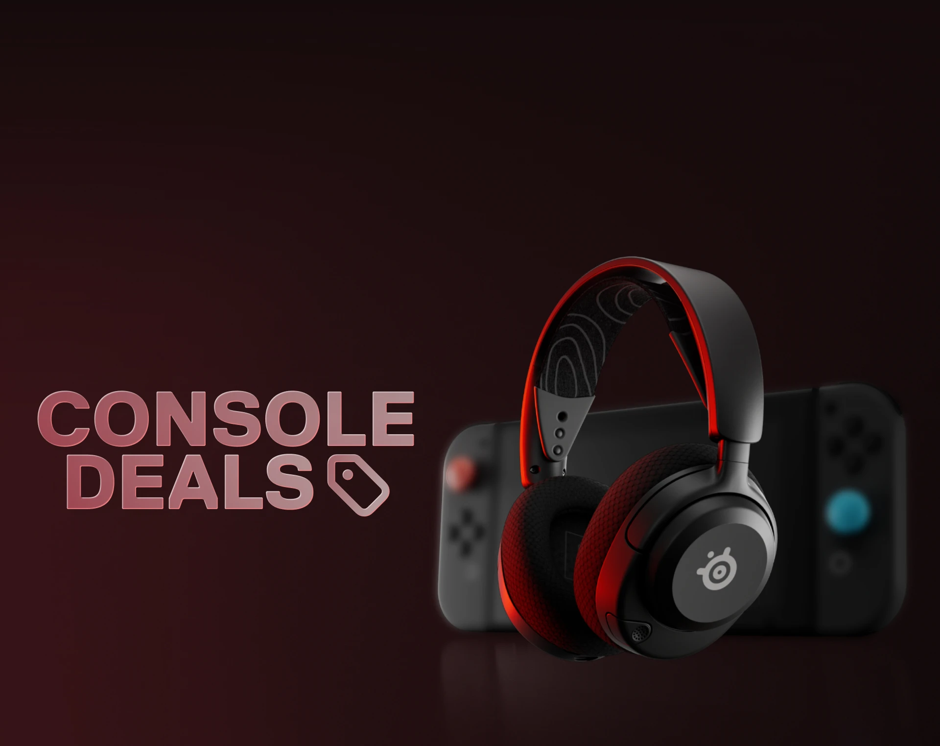 An image of an Arctis Nova headset and handheld console behind it with text that reads: "Console Deals".