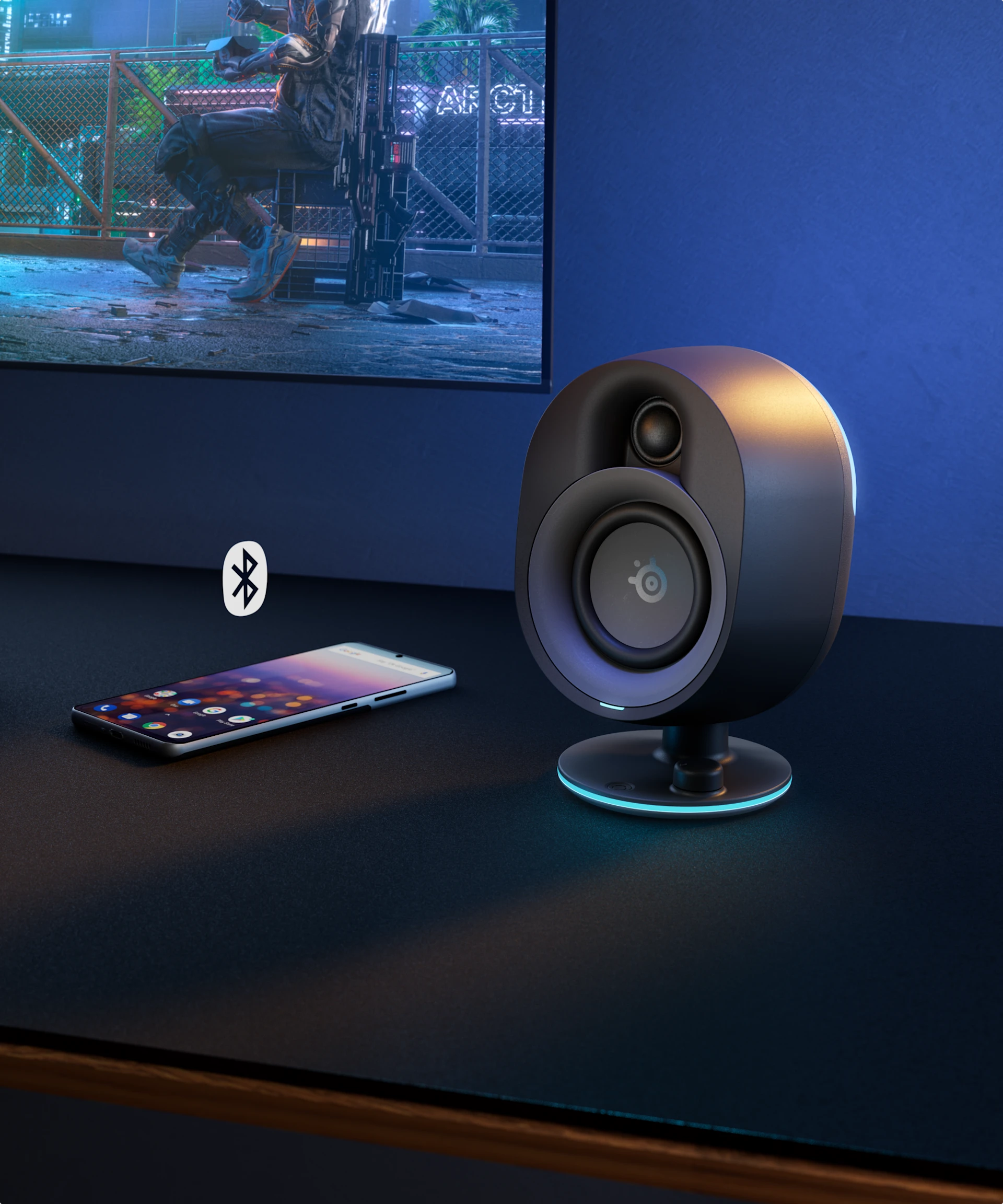 foto que muestra la posibilidad de conectarse a los altavoces a través de bluetooth