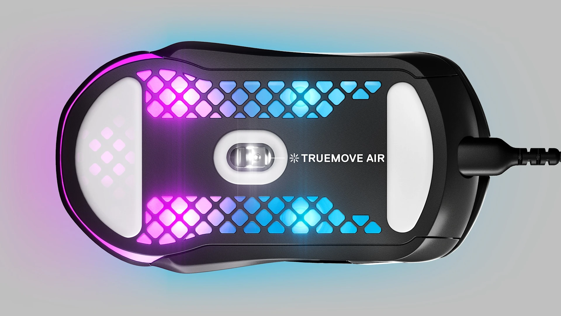 Zoomad vy av baksidan på Aerox 5 med TrueMove Air Sensor och rgb-blixt.