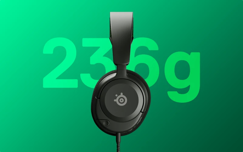 A view of Arctis Nova 1 Xbox Black with its 236g written in a green background