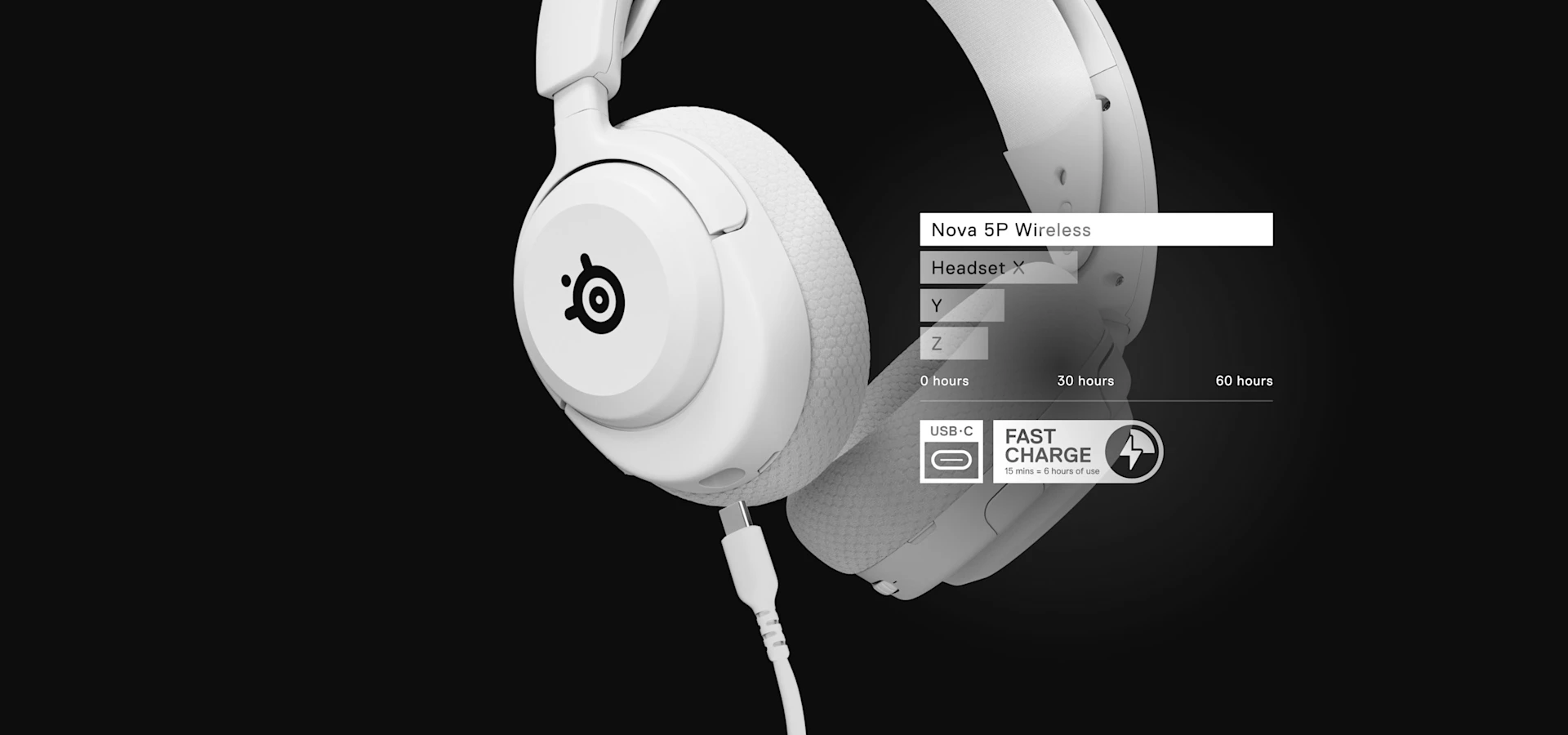Grandes audífonos Arctis Nova 5 con información visible sobre la duración de la batería.