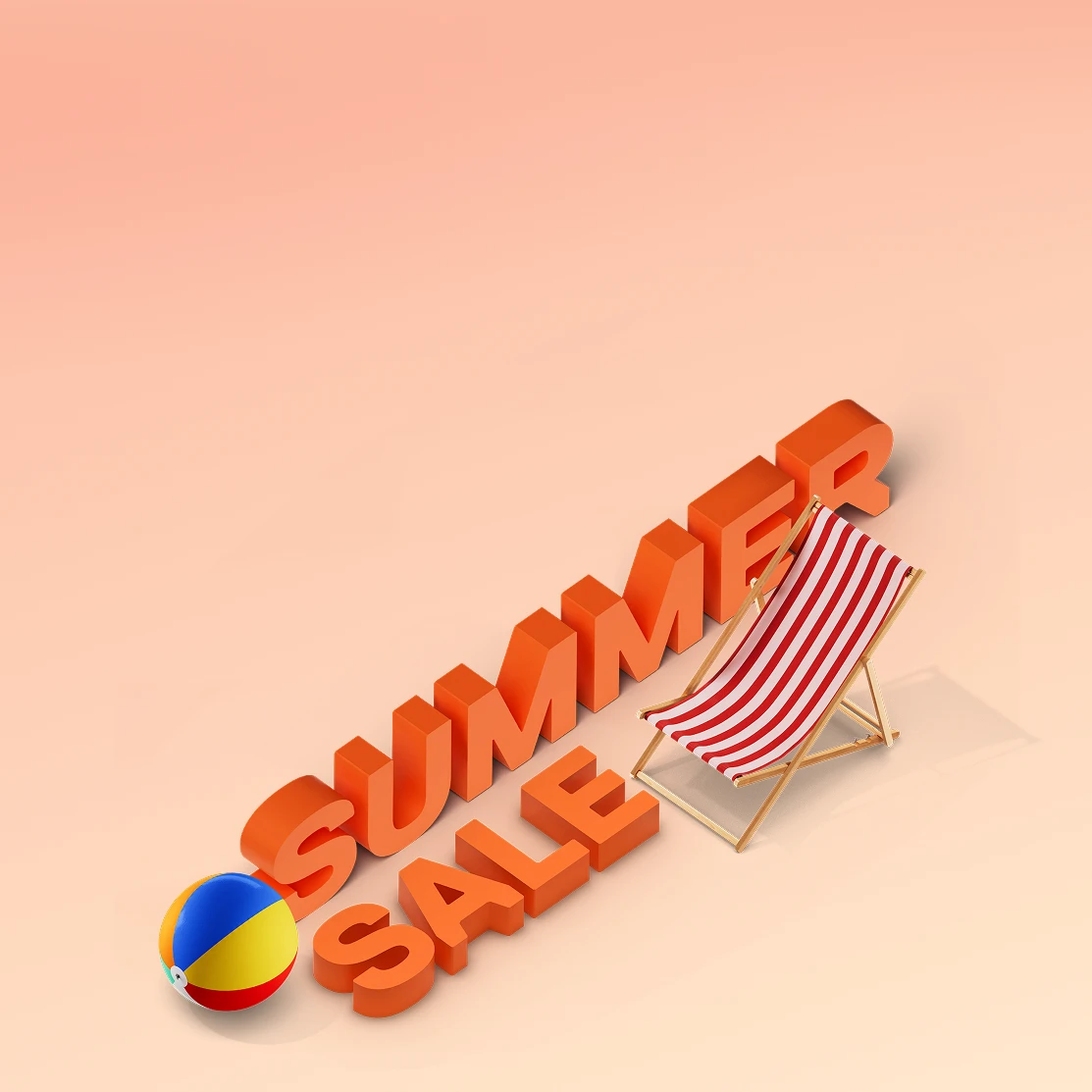 An image of a beach ball and beach chair around text that reads: "Summer Sale".