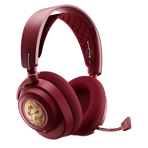 A side view of the Arctis Nova 7 Dragon Edition headset showing the adjustable points on the headset: the band and earcups.