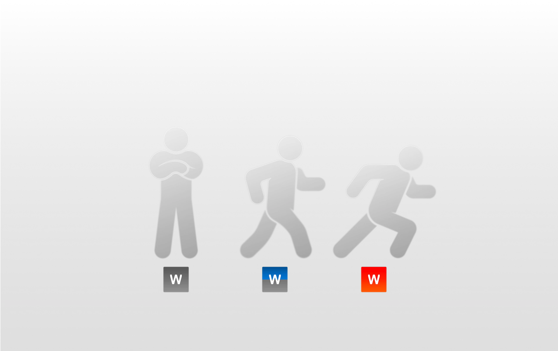 Small figures positioned in the correct direction, activated by pressing a key on the keyboard with the 2 in one action function.
