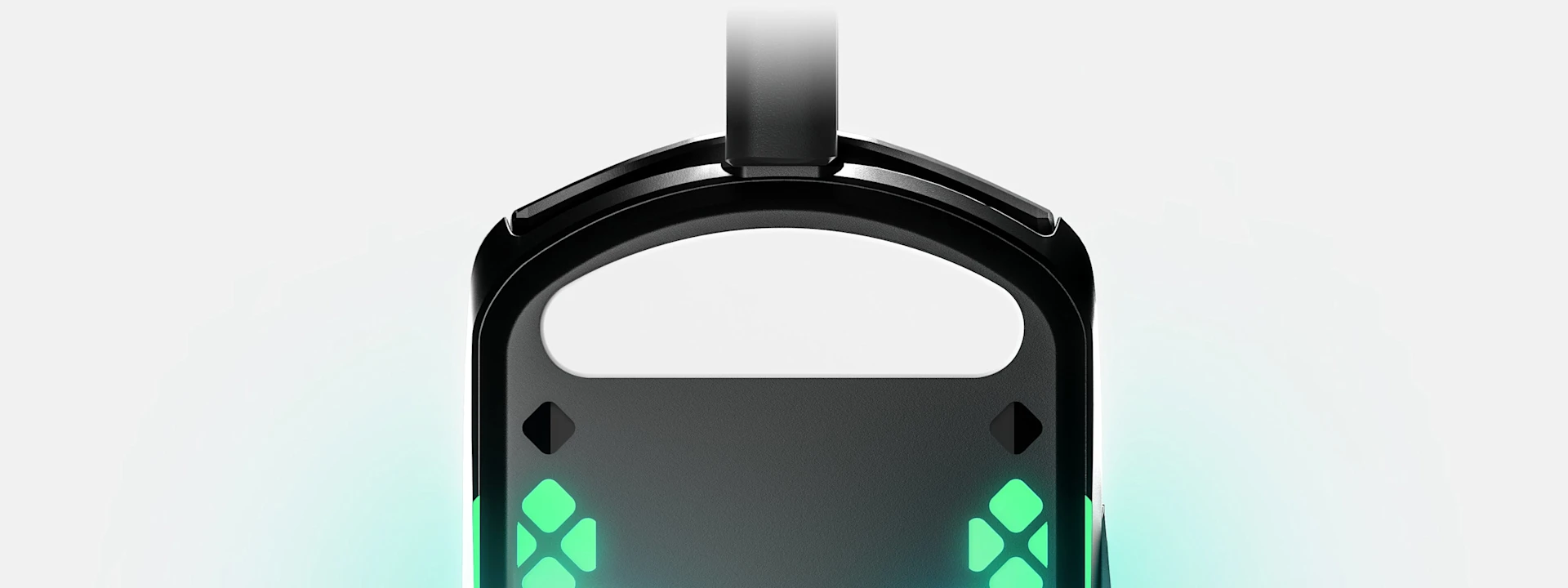 Bottom view of the Aerox 3 Mouse, showing up the new and improved PTFE mouse feet.