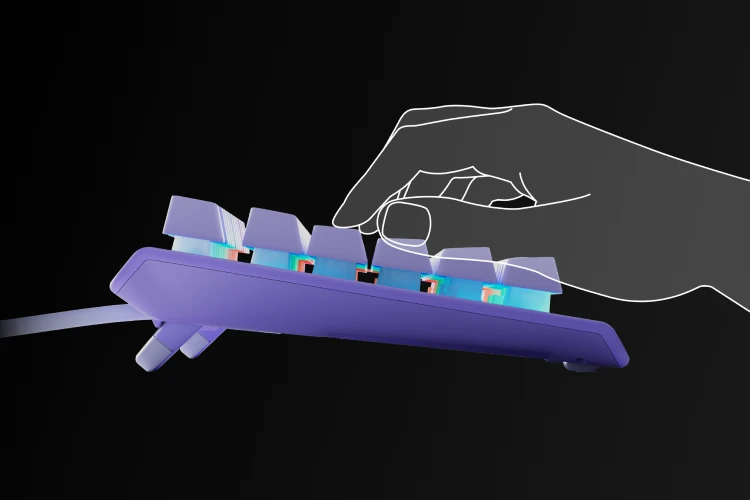 transparent hand using the Apex 3 TKL keyboard