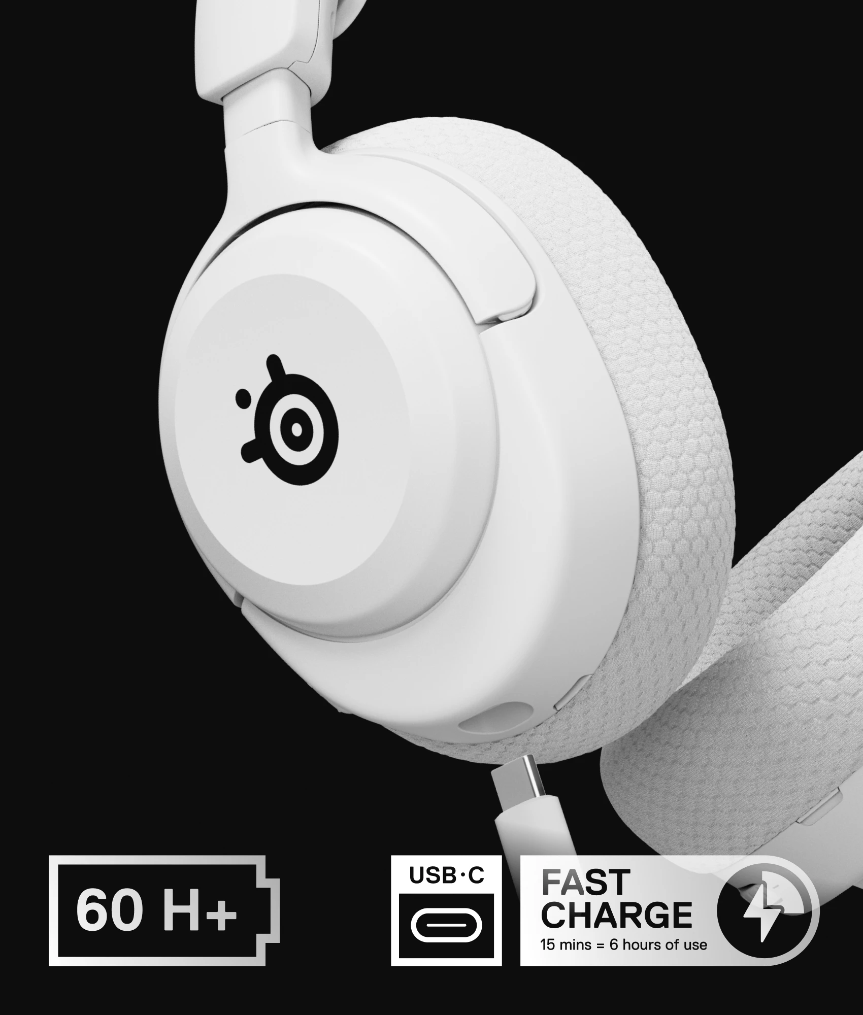 Large Arctis Nova 5 headphones with visible information about battery life.