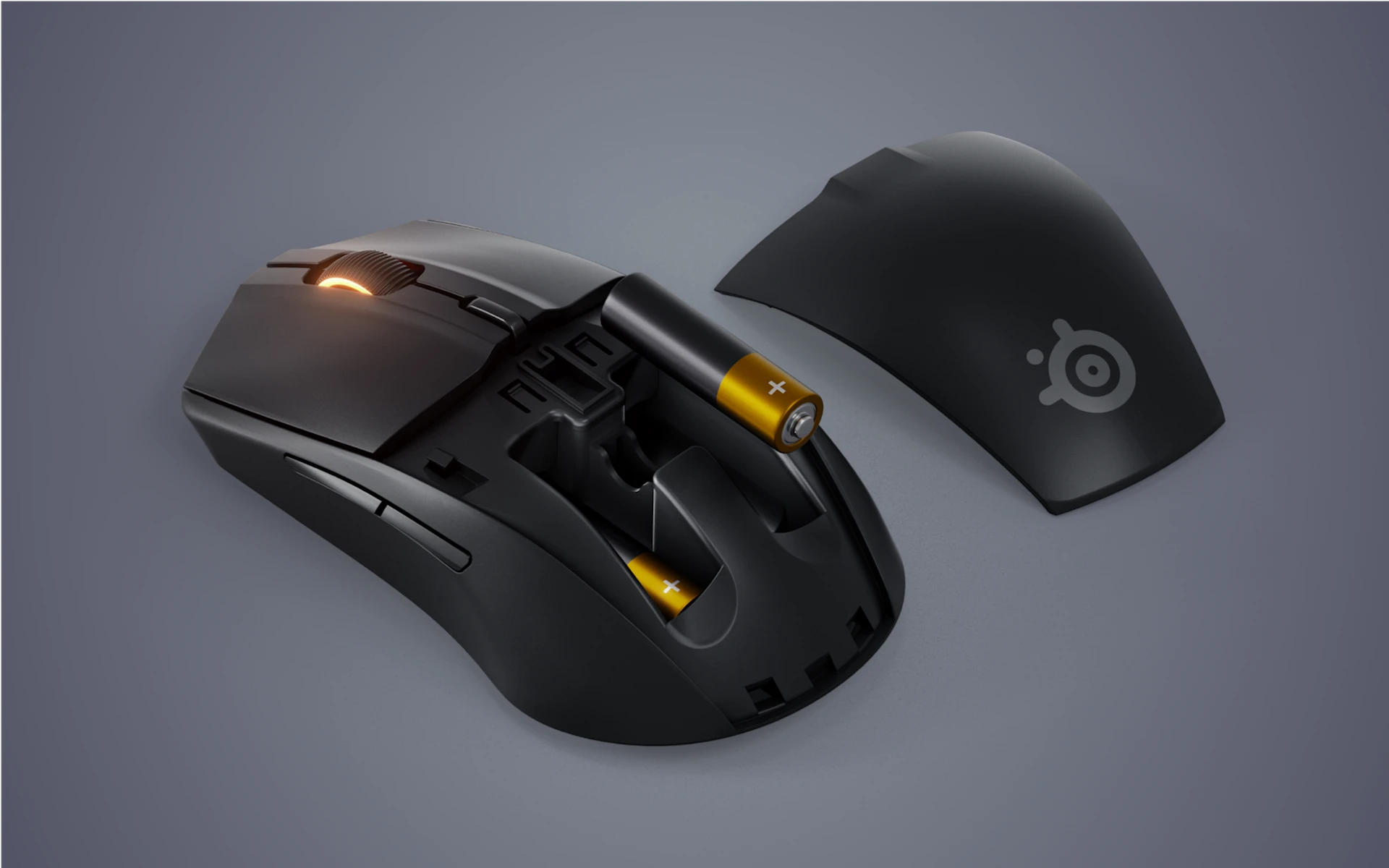 imagen que ilustra el lugar donde se colocan las pilas en el ratón Rival 3 Wireless Gen 2