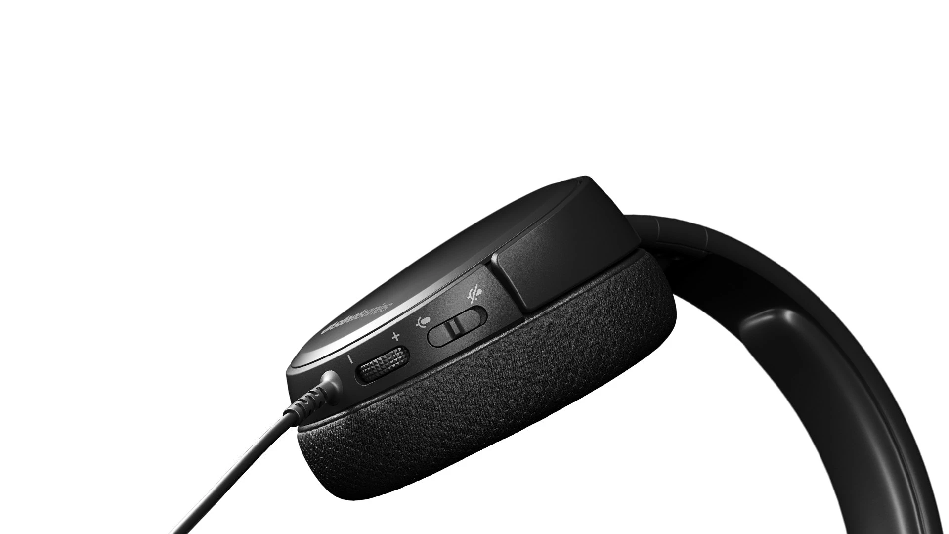 Nahaufnahme der Bedienelemente am Arctis 1-Headset