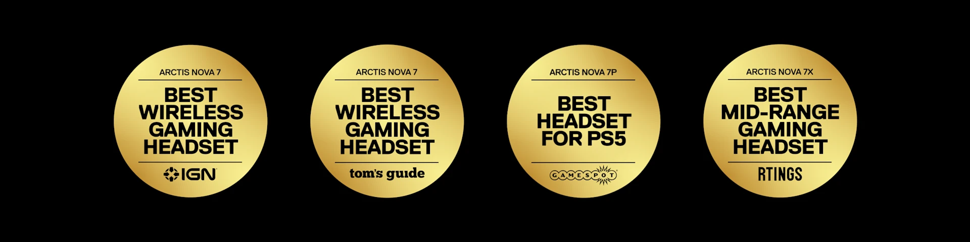 Four gold award badges.