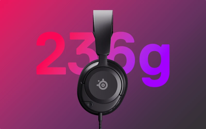 A side view of an Arctis Nova 1 and his 236g weight written behind