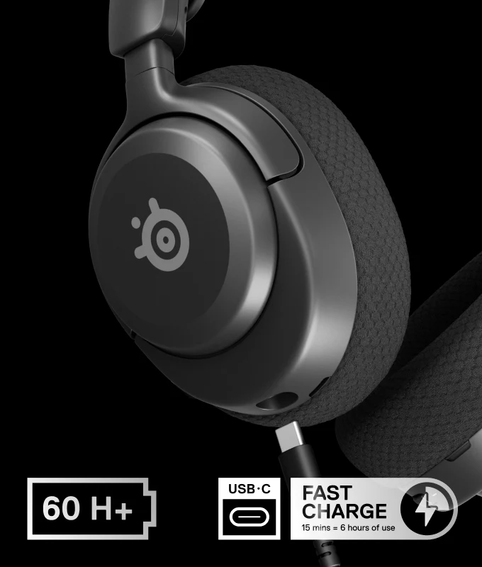 Large Arctis Nova 5 headphones with visible information about battery life.