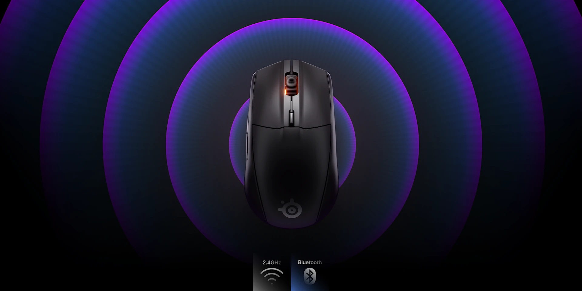 Mouse Rival 3 Wireless Gen 2 su sfondo astratto in viola e blu