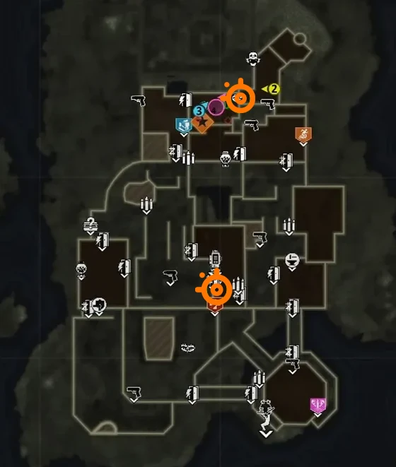 A map from black ops 6 showing where the traps are located.