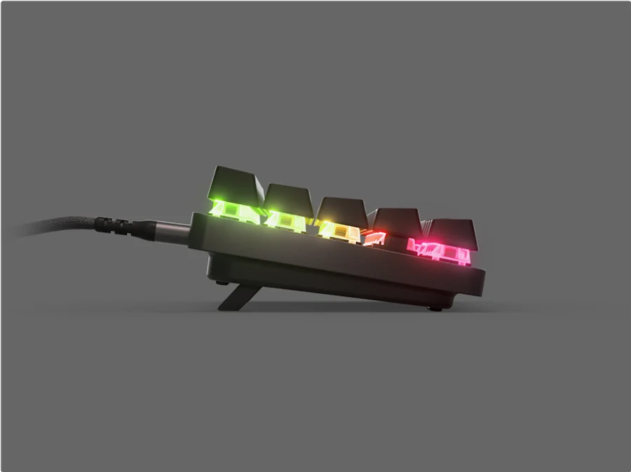 Side view of the Apex Pro Mini showing its adjustable tilt