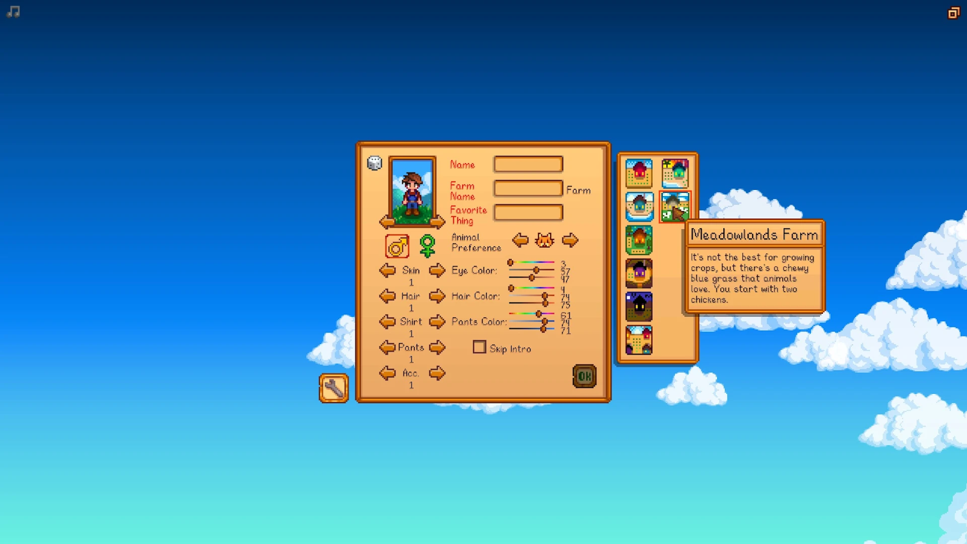 meadow farm in Stardew Valley